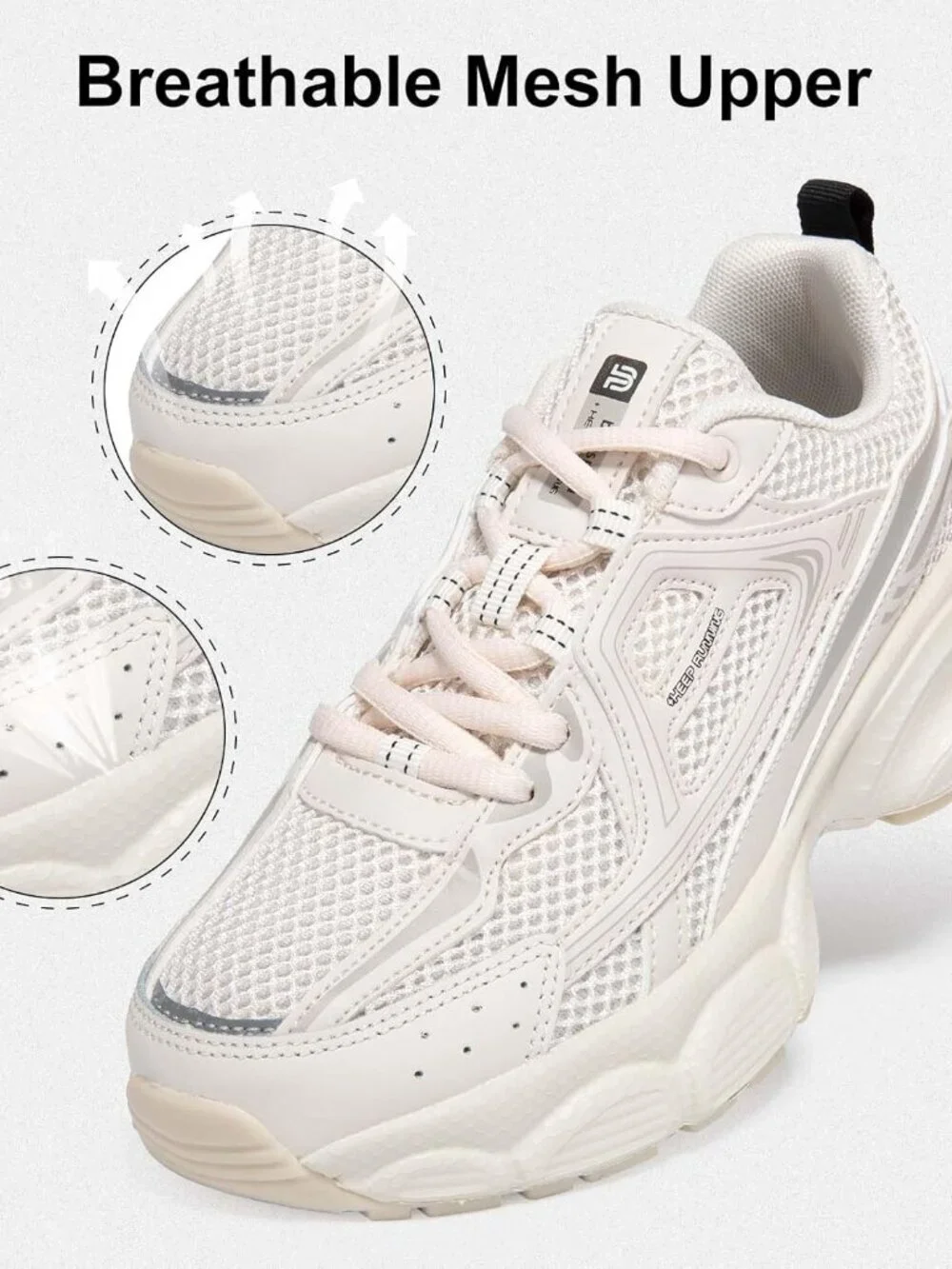 Women's Beige Chunky Fashion Sneakers Casual Sports Shoes Mesh Athletic